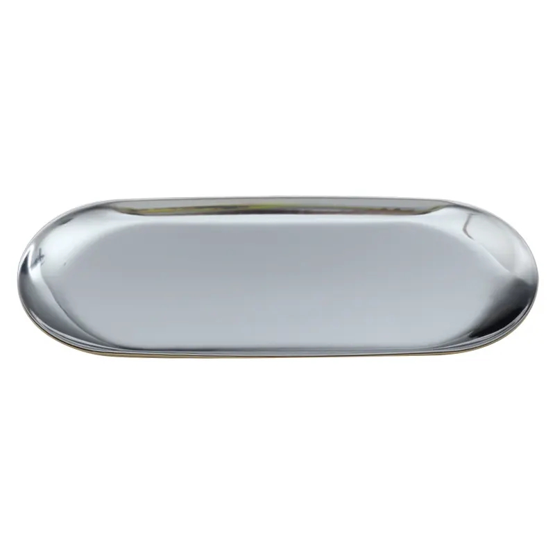 Bandeja de servicio rodante de espejo elíptico, espejo de acero inoxidable de alta calidad, 22,7x9,5 cm, con logotipo personalizado