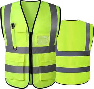 Venta al por mayor chaleco de seguridad reflectante con bolsillo chaleco de seguridad frontal con cremallera de alta visibilidad con tiras reflectantes para mujeres y hombres - Product Image 1