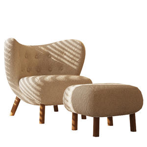 Shearling Nordic Style Single Sofa White Upholstered Foam Filling Oval Shape Living Room <b>Chair</b> With <b>Footstool</b> - Product Image 5