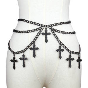 Fashion Body <b>Chain</b> Zinc Alloy <b>Cross</b> Pendant Waist <b>Chain</b> Party Punk Hip Hop Style Multi Layer Minimalist Retro - Product Image 1