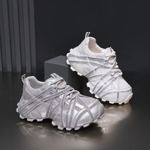 Women Rhinestone Mesh Platform Sneakers <b>Height</b> <b>Increasing</b> Thick Sole Breathable Trendy Fashion Versatile Casual Sports Footwear - Product Image 1
