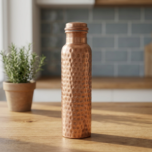 BS International Lacquered Coated Antique Copper Hammered Design Vintage Premium Handwash Only Water Bottle Made India - Product Image 1