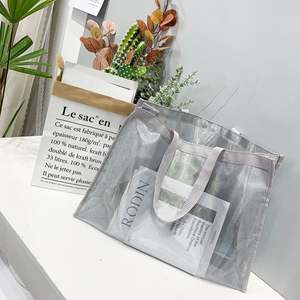 Sac de plage en maille polyester et nylon imperméable pour l'extérieur, transparent avec fermeture à glissière, couleur unie, sacs de shopping - Product Image 4