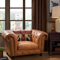 Ensemble de canapés Chesterfield en cuir véritable rétro personnalisé de style mid-century, qualité de luxe, peinture du drapeau anglais pour meubles de canapé d'hôtel