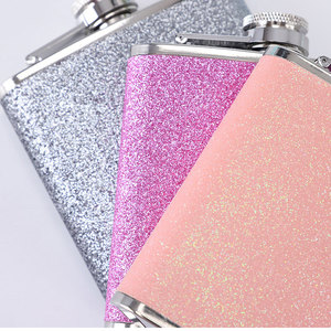 Mini flasque enveloppée de cuir brillant rose pour femmes 18/8 acier inoxydable 304 matériau PU scintillant pour vin whisky Brandy <span class=keywords><strong>Vodka</strong></span> - Product Image 6