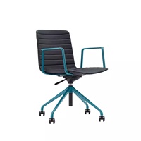 Chaise de bureau moderne en cuir PU côtelé avec accoudoirs et base fixes en métal vert sarcelle, chaise de bureau pivotante à dossier moyen