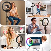 Anneau lumineux portable LED RVB de 10 pouces, lumière de remplissage à intensité variable pour la vidéo et la photographie, le maquillage et le téléphone avec trépied