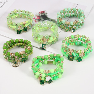 Irish St. Patrick's Day Gifts Bracelet Clover Lucky Butterfly Hat Charms Elastic <b>Beads</b> Bracelet <b>Set</b> - Product Image 1