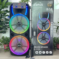 SZ-1115 Speaker Trolley Super Bass Outdoor Dual 15 Inch yang Kuat dengan Mic, Lampu RGB, DJ, Wireless, Aktif, dan Karaoke