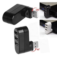 USB2.0 3-Port Hub with 180 Rotation Plug and Play Compatible with Windows for Notebooks Tablets Phones & More-in Stock Black ABS