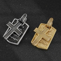 Pendentif croix noire en acier inoxydable OEM Hip Hop chrétien avec verset biblique Jésus pour usine de bijoux religieux