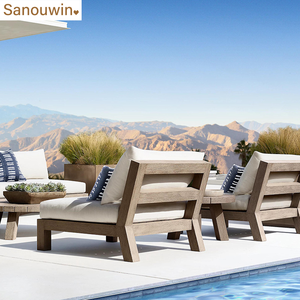 Juego de sofá sin brazos de madera de teca maciza de nuevo estilo para jardín al aire libre para <span class=keywords><strong>todo</strong></span> tipo de clima protector solar impermeable al aire libre para villas y hoteles - Product Image 1
