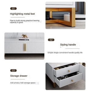 Bàn cà phê hiện đại đặt phòng khách nhỏ màu trắng TV đứng và bàn trà phong cách sang trọng với giá rẻ bán hàng - Product Image 4