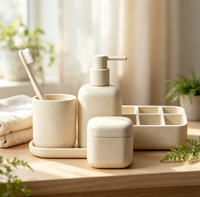 Ensemble d'accessoires de salle de bain de luxe personnalisable en résine crème européenne, cinq pièces, porte-savon/shampoing/brosses à dents, pour hôtels