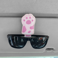 Support de lunettes et de cartes multifonctionnel en cuir PU magnétique de qualité supérieure pour pare-soleil de voiture, motif patte de chat mignon