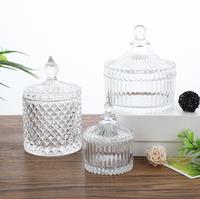 Bocaux de rangement ronds en verre transparent de luxe pour bonbons avec couvercle, pots à bougies en verre haut de gamme vides de 5 oz pour la décoration de la maison et des hôtels