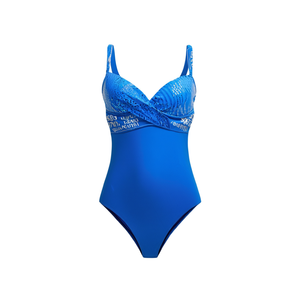 Maillot de bain une pièce HDJ grande taille, taille haute, effet ventre plat, imprimé, dos croisé, modèle halter SQ67711 - Product Image 2
