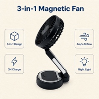 Ventilateur magnétique pliable portable pour smartphone avec support anneau, 1000 mAh, rechargeable par USB, pour voiture, diffusion en direct et appels vidéo