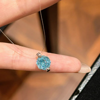 Collier en fil de pêche transparent invisible avec pendentif CZ bleu taille rose, ras-de-cou flottant, breloque en laiton plaqué argent, vente en gros