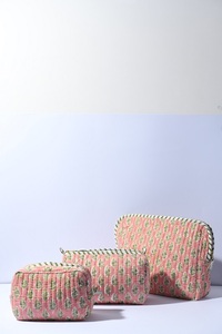 Multi-colour Pure Cotton Quilted Floral Printed <b>Toiletry</b> Bag Batting YKK Brass Zippers Classic Durable for Great Price - Product Image 2