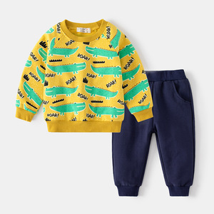 2023 autunno felpa Casual da ragazzo alla moda Set di <span class=keywords><strong>pantaloni</strong></span> della <span class=keywords><strong>tuta</strong></span> a maniche lunghe stampati a blocchi di colore 100% cotone - Product Image 3