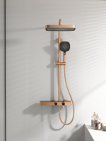 Ensemble de salle de bain Synchro Elegant Gold : colonne de douche thermostatique à double fonction avec écran LED et pomme de douche pluie