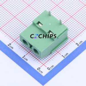 DB129R-7.5-2P-GN-S Screw Terminal Block Bent Lead Through Hole,P=7.5mm Connector 1x2P 7.5mm Green Right Angle Insert - Product Image 1