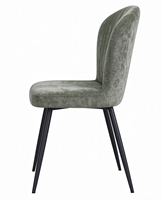 Chaise sans accoudoirs en tissu vert olive moderne avec dossier coquille et pieds en métal noir pour cuisine, coiffeuse ou salle à manger - Prix de gros
