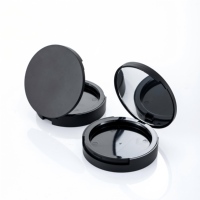 H0418 Boîtier compact de luxe en plastique noir vide à 2 couches pour maquillage, étui à poudre avec miroir couleur nude – Prix