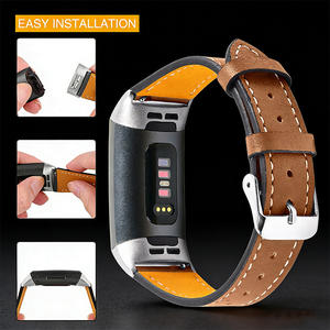 Bracelet en cuir compatible avec Fitbit Charge 3/ Charge 4, bracelets de remplacement en cuir véritable pour femmes et hommes - Product Image 2