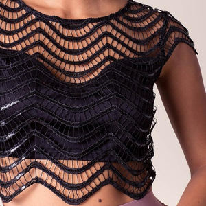 Personalizzare la camicetta Sexy da <span class=keywords><strong>donna</strong></span> con finiture e <span class=keywords><strong>paillettes</strong></span> intrecciate all'uncinetto - Product Image 2