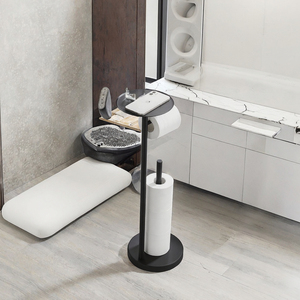 Modern <strong>Black</strong> Gold Metal <strong>Toilet</strong> Paper Tower <strong>Holder</strong> with Weighted Base Phone Shelf &amp; Tissue <strong>Roll</strong> Dispenser Stand - Product Image 4