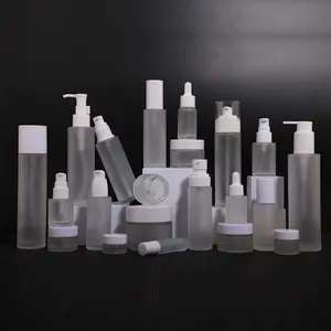 Wholesale Empty Frosted Clear Glass Bottle With Lotion Spray Pump For Cosmetic Packaging Skincare Cream Container
