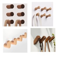 Moderne houten, stevige, milieuvriendelijke handdoek- en jashaakjes, wandmontage, kleine enkele haken voor hoeden, keuken & badkamer
