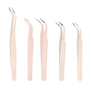 Milky white gold feather tweezers, precision false eyelash extension <b>tool</b>, eyelash technician's safety tweezers, domestically - Product Image 4