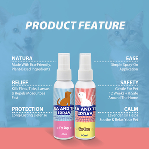 Spray anti-puces et tiques pour animaux domestiques avec des <span class=keywords><strong>huiles</strong></span> naturelles pour chats et chiens - Product Image 2