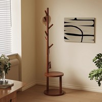 Porte-manteau en bois de pin avec étagères à double niveau, porte-vêtements sur pied avec crochets, armoire autoportante pour entrée ou chambre