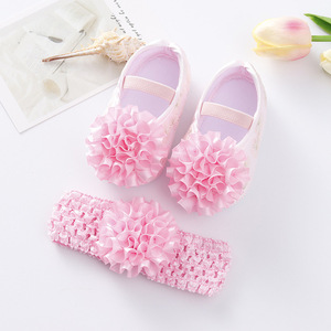 Newborn Lace Flowers <strong>Headband</strong> Anti-Slip Soft Sole First <strong>Walkers</strong> Toddler Kids Cotton Baptism Shoes Spring Infant Baby Girl Shoes - Product Image 2