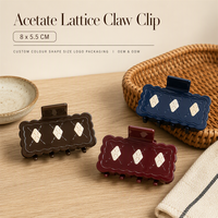 Pince à cheveux en acétate personnalisée en gros avec motif quadrillé gravé pour les acheteurs de boutiques et de magasins de cadeaux, OEM, ODM et marque privée