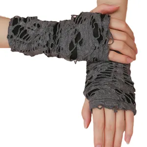 Wholesale Custom Vintage Fashion Ripped Adult Casual Black Short Arm Gloves Ladies Fingerless Gloves