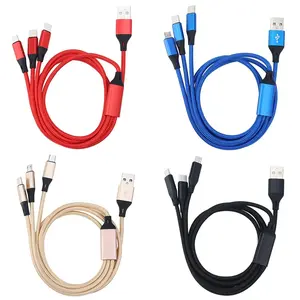 Factory Wholesale 3 In 1 Charging Cable Data Wire Micro USB Type-c 8pin Fast Charge Three-In-One Nylon Braided Data Cable