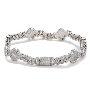 Bracelet de luxe en argent sterling S925, motif trèfle à quatre feuilles, maillons cubains, serti de moissanite et de diamants VVS, breloques florales, bijoux pour homme - Product Image 6