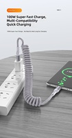 Câble de données flexible extensible en spirale USB-A vers USB-C, charge ultra-rapide 100W, pour téléphone portable, cordon de synchronisation en spirale