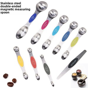 Juego de cucharas medidoras de acero inoxidable de doble punta de 9 piezas <span class=keywords><strong>cuchara</strong></span> de gramo de escala magnética fuerte para cuantificar condimentos de Metal - Product Image 2