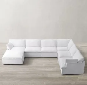 Meuble de maison modulaire blanc confortable et doux en forme de L avec bras de chenille, canapé sectionnel de salon