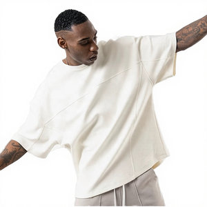 T-shirt décontracté pour homme à manches courtes en polyester/coton, coupe oversize, épaules tombantes, impression sérigraphique, anti-boulochage, écologique - Product Image 4