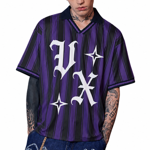 Camiseta de Fútbol de Poliéster con Rayas Blancas y Moradas, Impresión por Sublimación, Diseño Personalizado de Media Manga, Estilo Retro <span class=keywords><strong>Oversize</strong></span> - Product Image 4