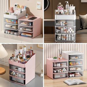 Light Luxury Skin Care <b>Makeup</b> Organizer Desktop Dustproof Plastic Storage <b>Box</b> with Cross Border Masks Lipsticks Other Cosmetics - Product Image 4