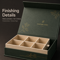 Boîtes rigides à charnières personnalisées vert forêt et or, 6 compartiments, pour chocolats et confiseries, emballages cadeaux multi-scénarios