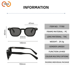 Gafas <span class=keywords><strong>de</strong></span> <span class=keywords><strong>Sol</strong></span> Polarizadas Retro Cuadradas TWOOO T1780 para Hombre <span class=keywords><strong>y</strong></span> Mujer, UV400, Montura Gruesa, Diseño <span class=keywords><strong>de</strong></span> Moda, para Conducir, Uso Diario, Venta al Por Mayor, OEM - Product Image 4